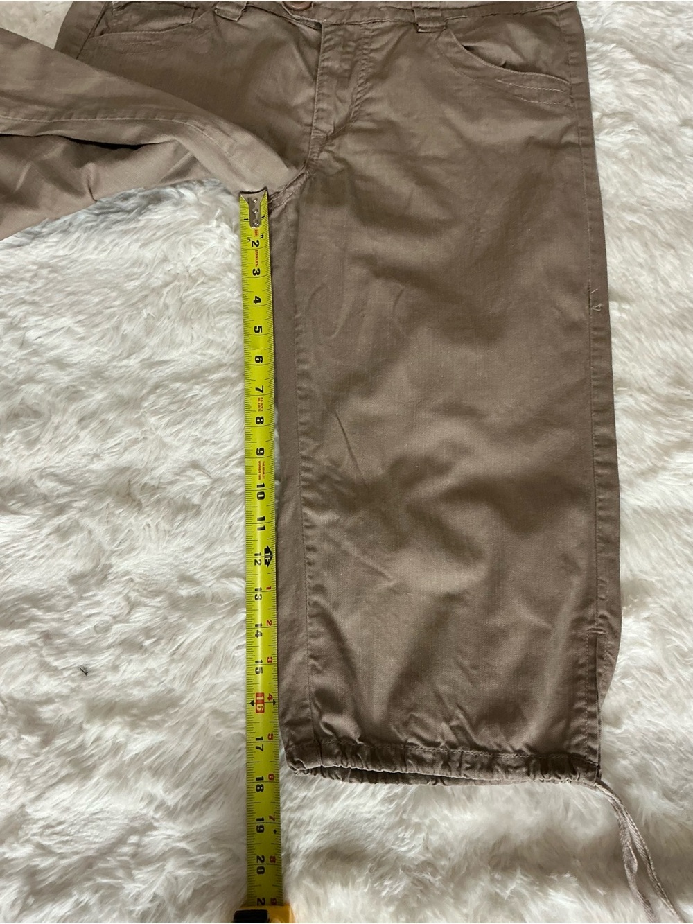 Cavaricci Women’s 100%Cotton Capri Pants Size 8 Tan Drawstring Hem Y2K - Picture 6 of 9